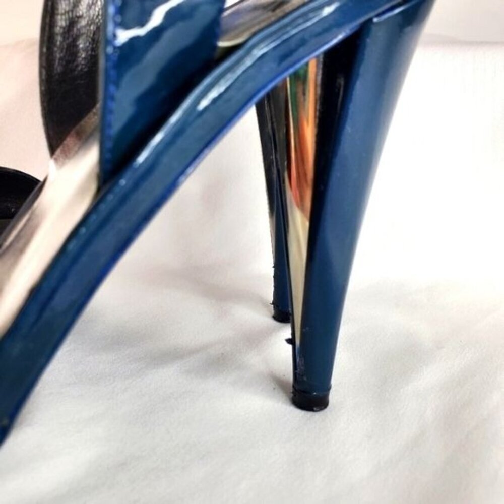 Stuart Weitzman blue patent leather buckle slingback platform shoes heel  7.5 - Picture 8 of 14